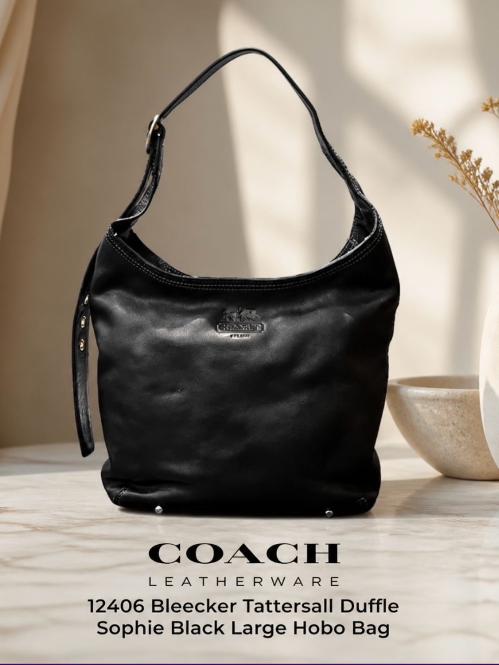 COACH LEATHERWARE 12406 Bleecker Tattersall Duffle Sophie Black Large Hobo Bag